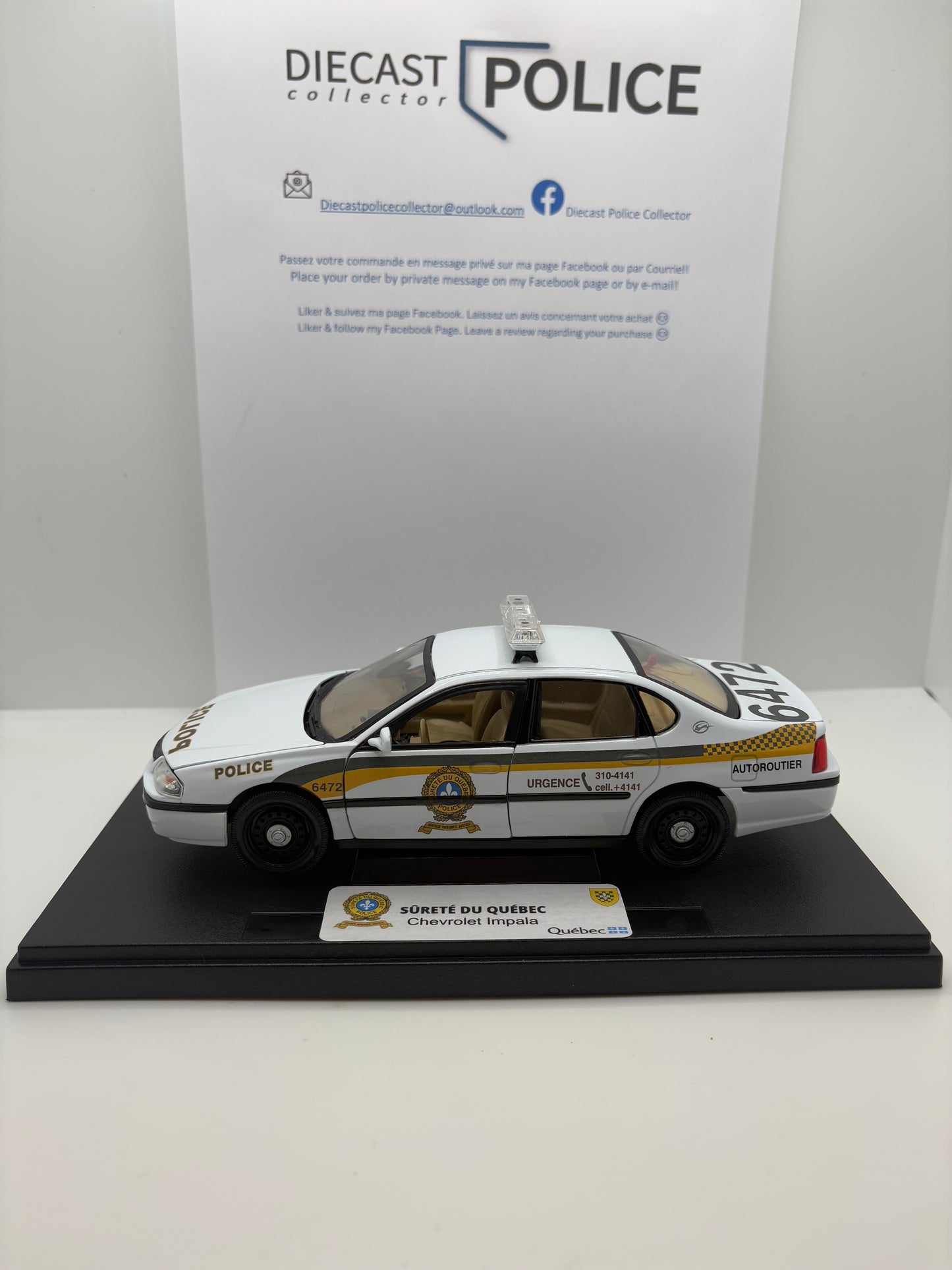 Sûreté du Québec - Chevrolet impala 1/24 - Présentoir personnalisé inclus*