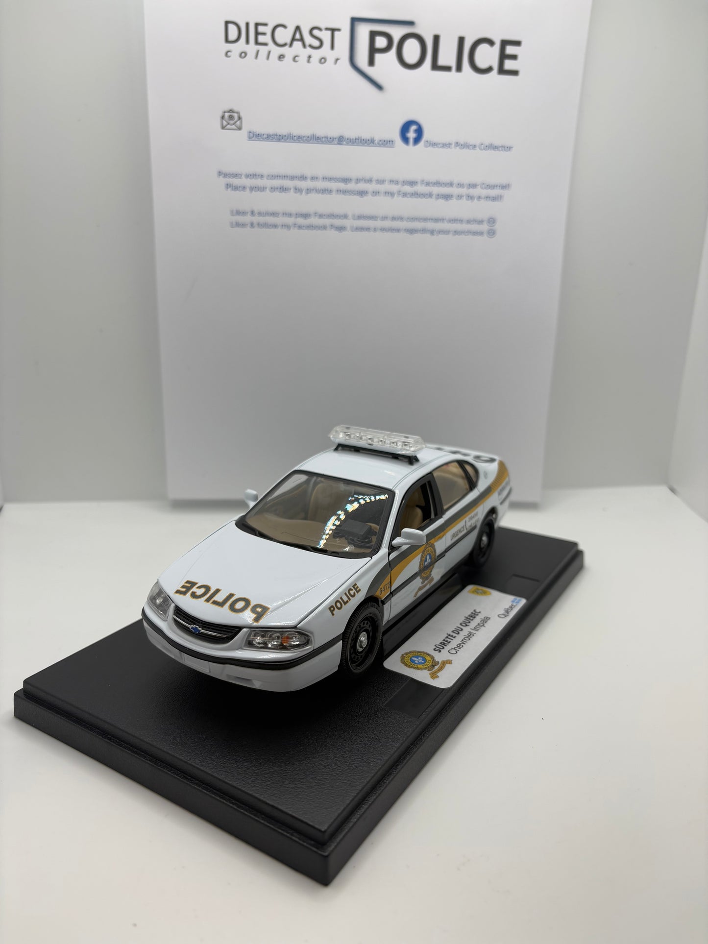 Sûreté du Québec - Chevrolet impala 1/24 - Présentoir personnalisé inclus*